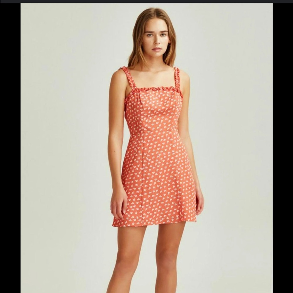 NWT the Fifth Label Women's Kaleidoscope Ruffle Trim Dress, Coral W Ivory Floral
